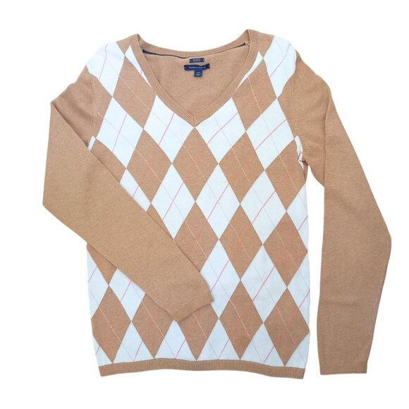 Tommy Hilfiger Women’s Argyle V-Neck Sweater – Pima Cotton, Size L - Picture 1 of 5
